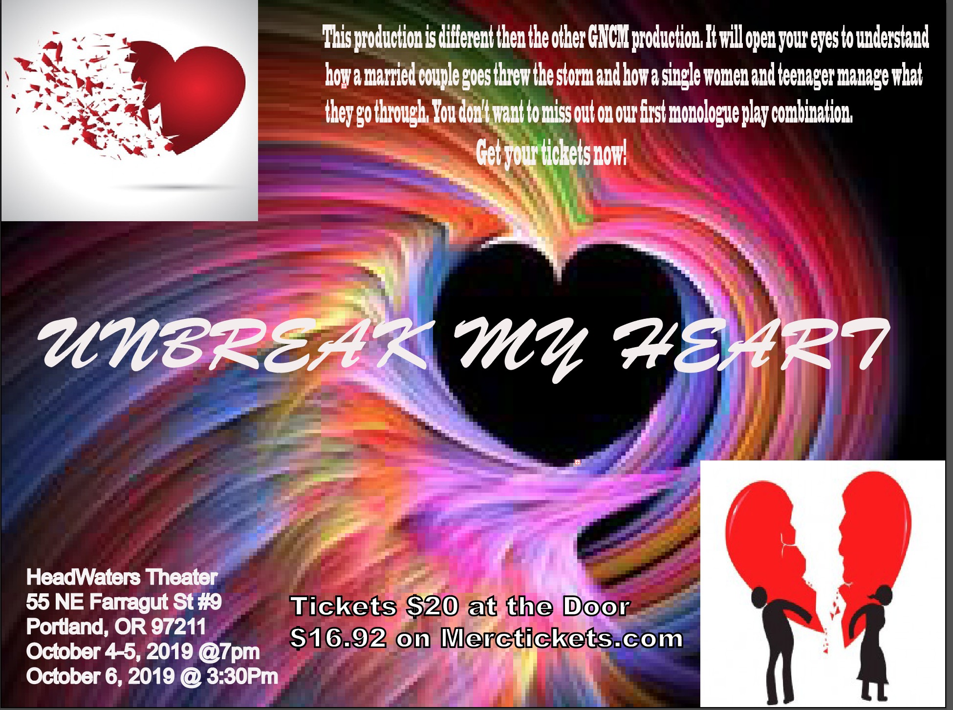 UnBreak My Heart Tickets Headwaters Theater Portland, OR Fri, Oct